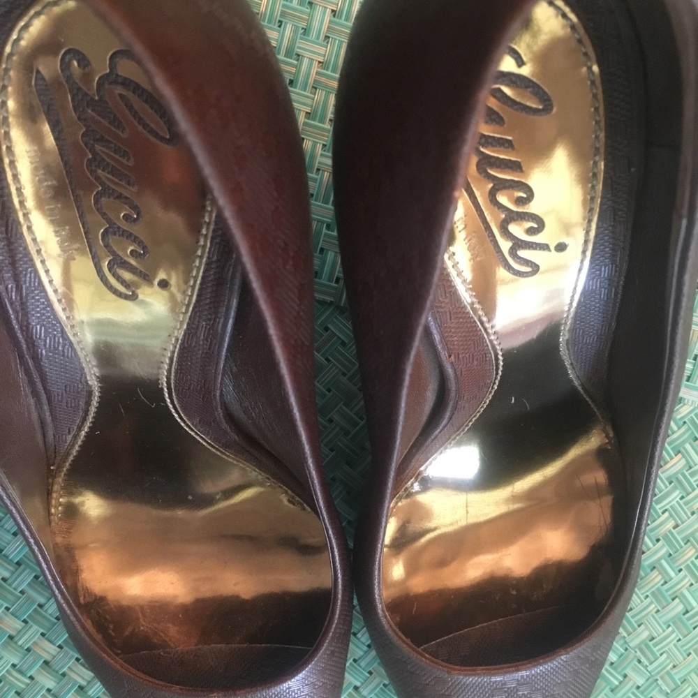 Gucci peep toe brown leather platform heels - Picture 6 of 8